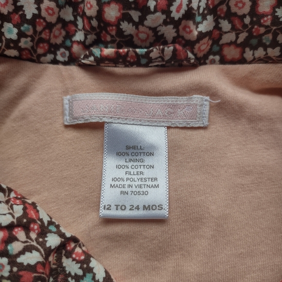 Janie and Jack Pink Floral with Brown Corduroy Trim Quilted Jacket 12-24 months - Picture 3 of 5